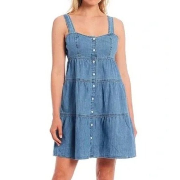 Levis Womens S‎ Joni Denim Babydoll Button Down Ruffle Tiered Dress - Picture 1 of 12